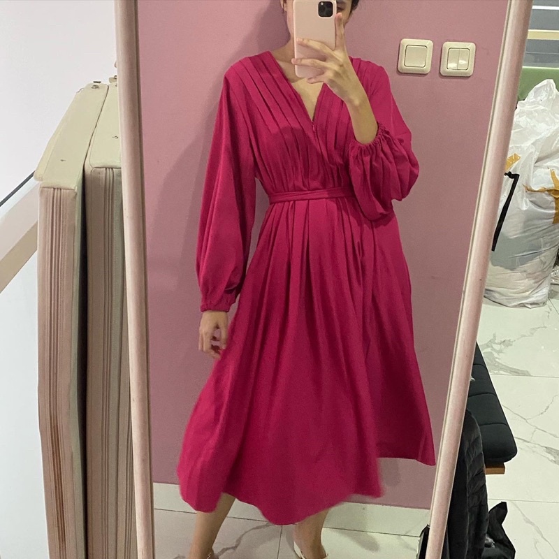 NABO - Kufnat Midi Dress Magenta (Dress Midi Bahan Rayon)