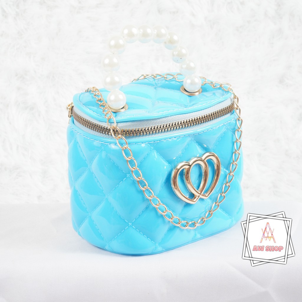 Tas Jelly Glossy Tabung Love Pearl | Tas Jelly Glossy Motif Tabung Import