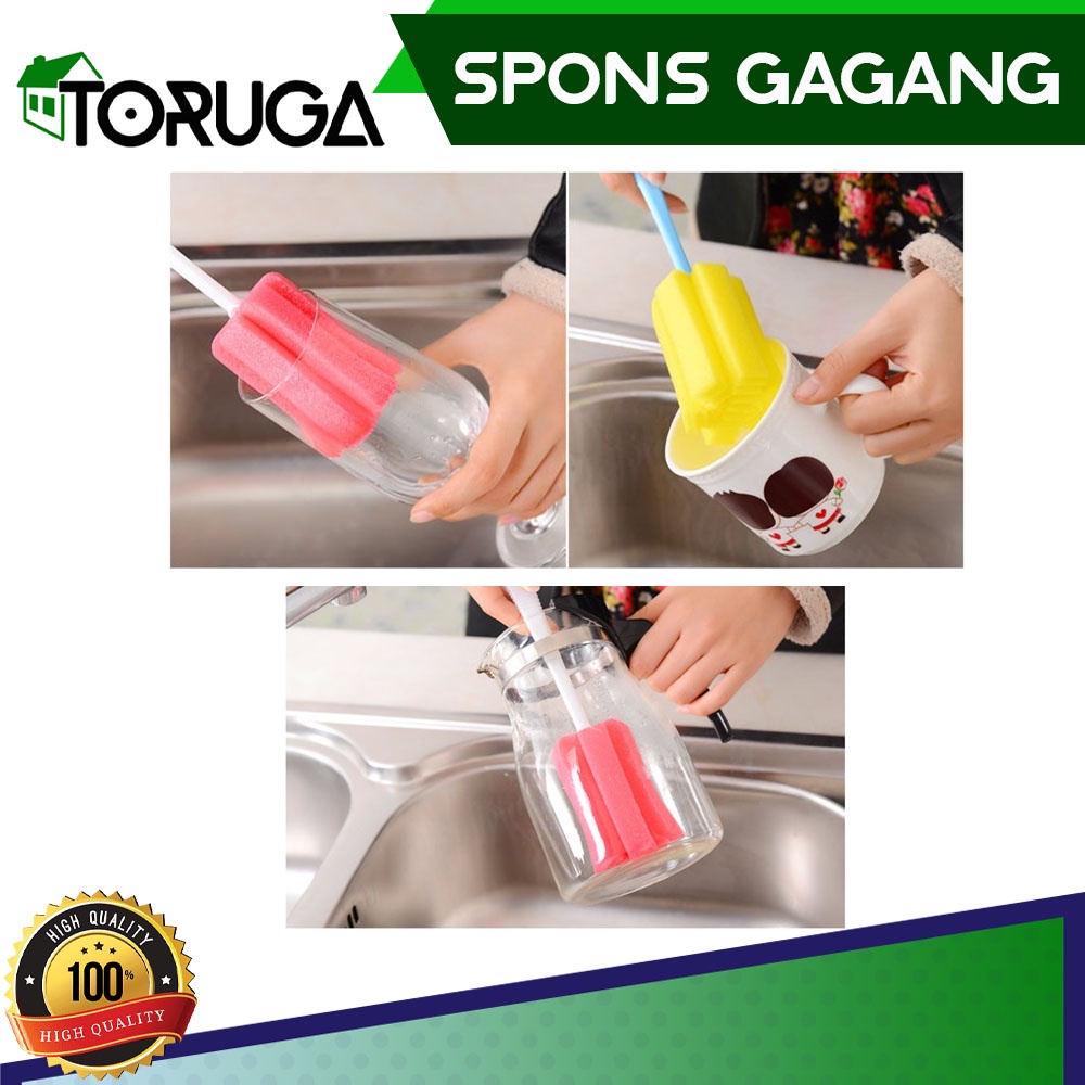 Spons Pembersih Botol Sponge Busa Cuci Piring Gelas Mini Tongkat