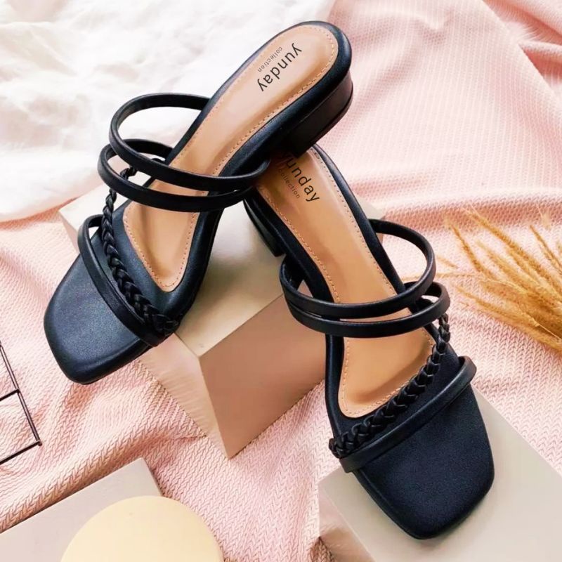 Sandal heels wanita model kepang 3cm