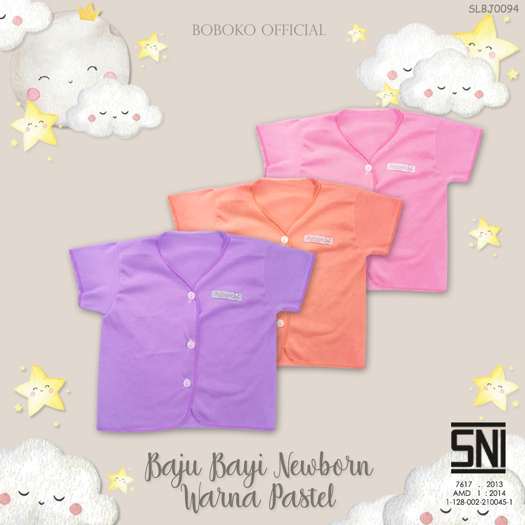 BOBOKO Baju lengan pendek Bayi Newborn Warna Pastel 0-4 bulan