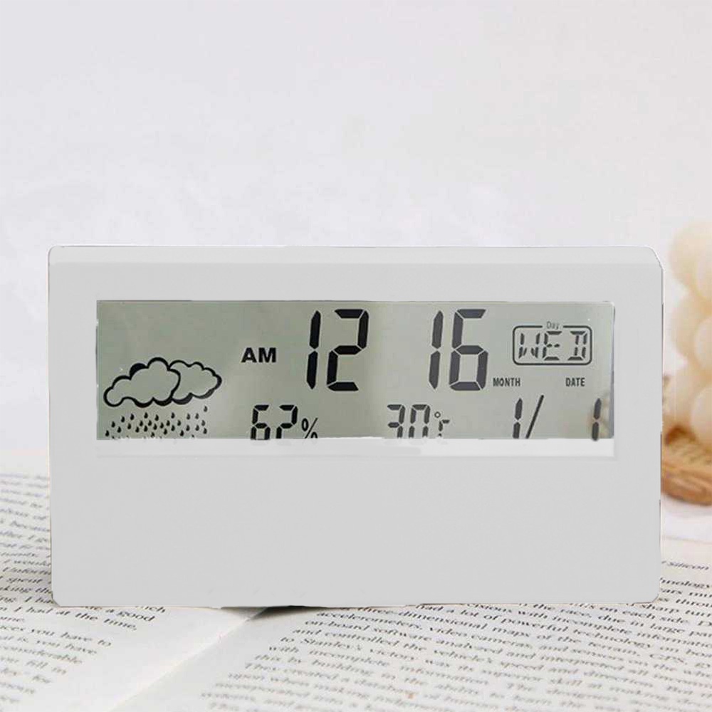 Jam Meja Digital Alarm Dengan Thermometer Clock Terbaru Putih