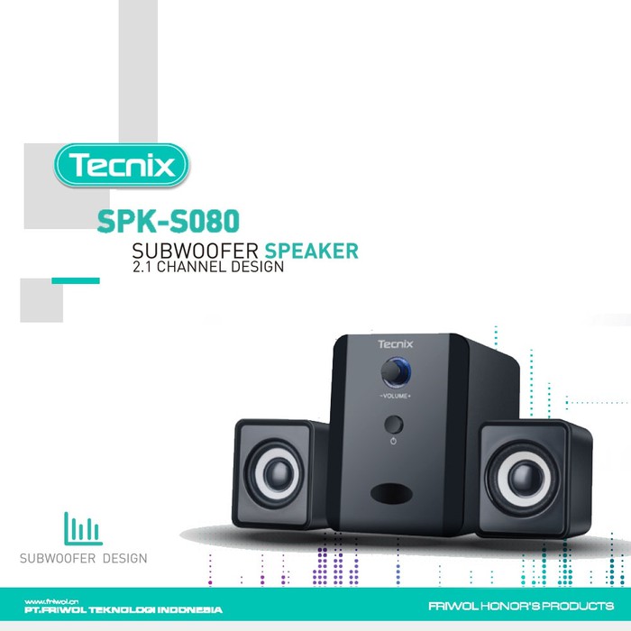 SPEAKER TECNIX S080 S-080 USB SPK SUBWOOFER 2.1
