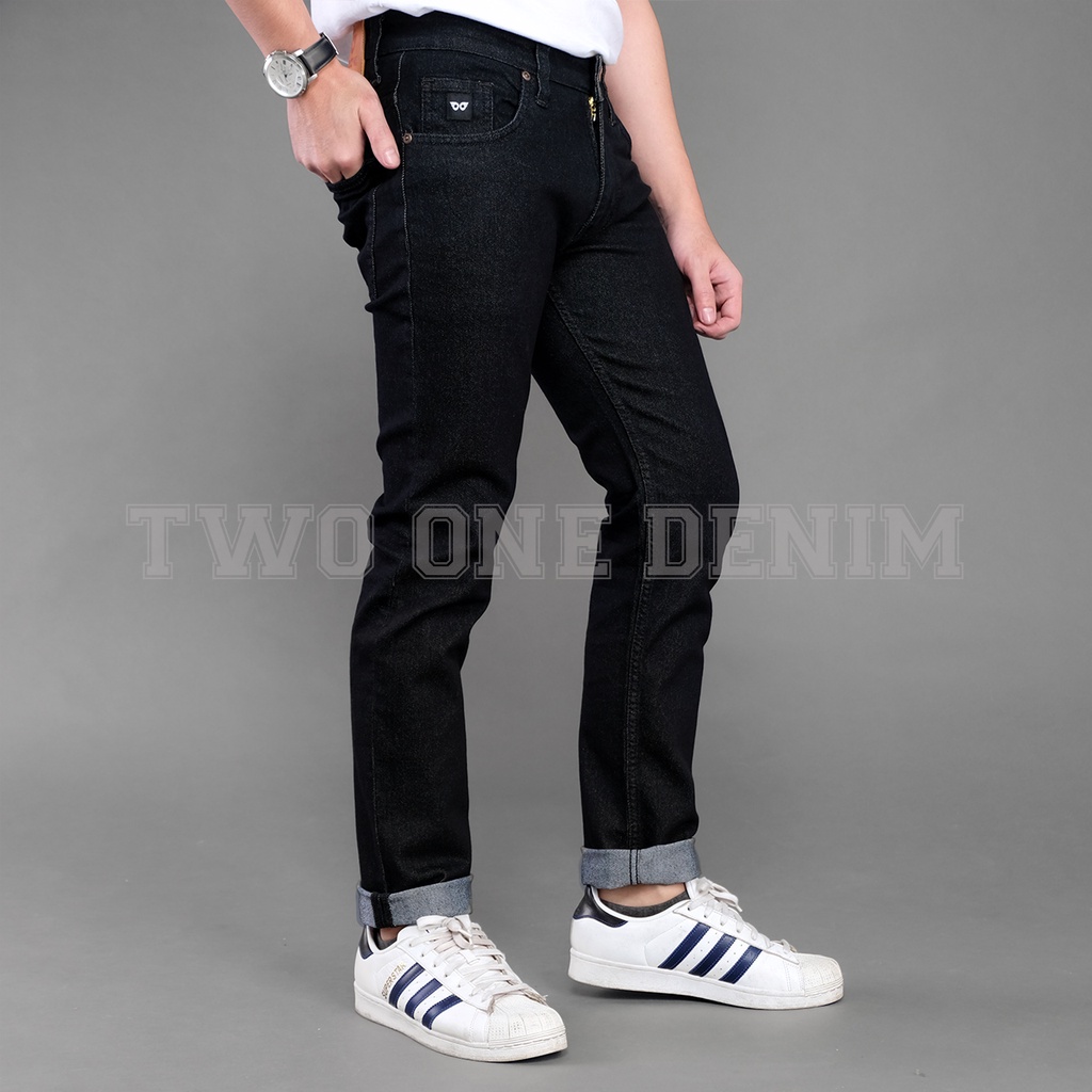 TWO ONE DENIM Celana Jeans Panjang Pria Semi Slim Fit New Stretch Denim Black jaz Polos