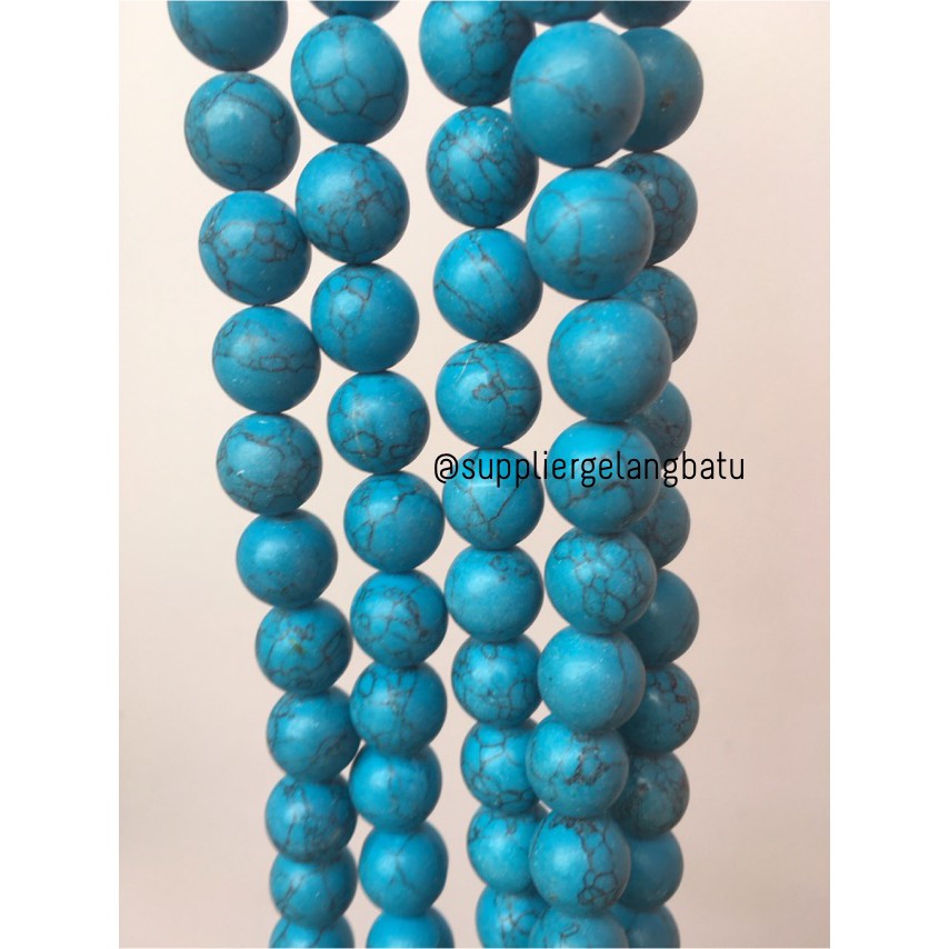 bahan batu pirus biru 16mm doff matte blue howlite stone beading blue craft aksesoris pria wanita