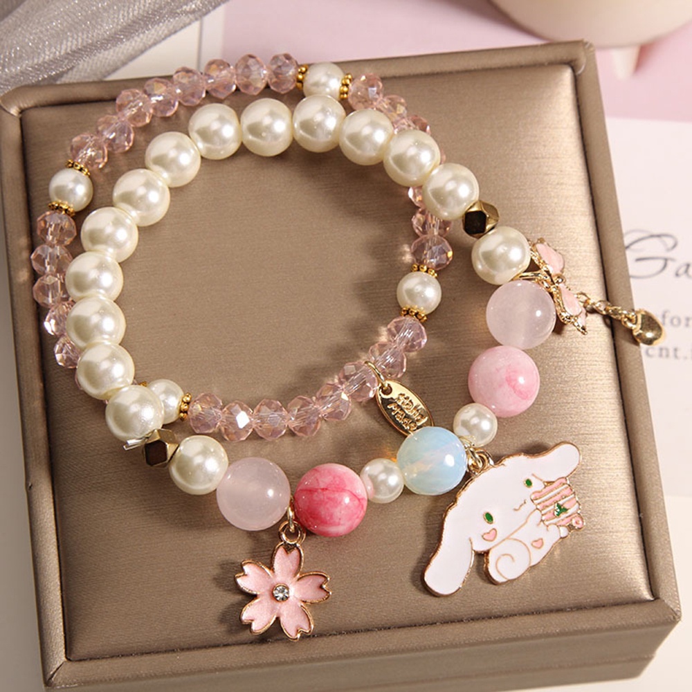 2pcs Gelang Tangan Manik-Manik Kristal Mutiara Pink Untuk Wanita