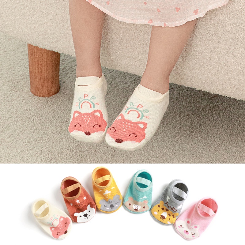 P50 NEW Kaos kaki nonslip pendek bayi dan anak motif hewan