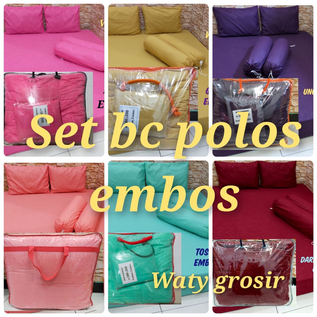 Waty grosir sprei 180x200 set bedcover polos embos bedcover premium