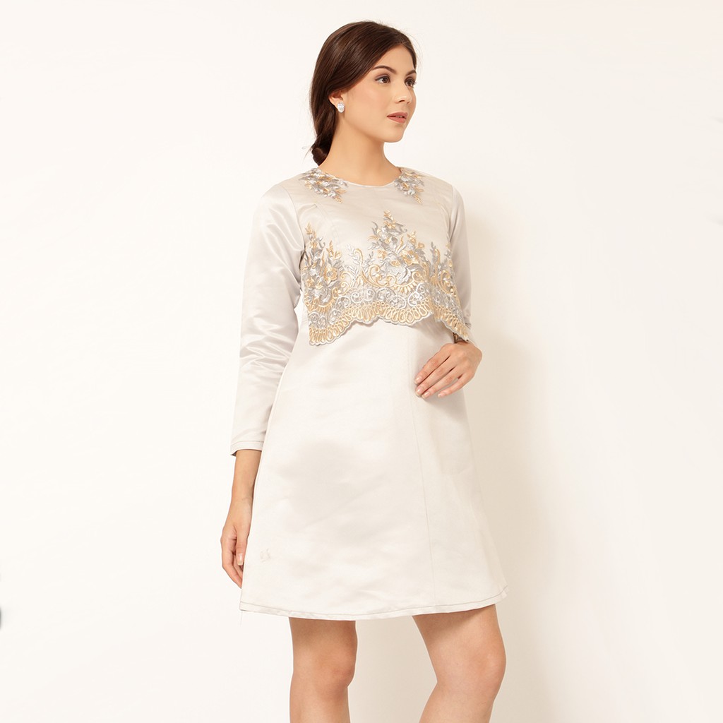 Calendula Nursing Dress, Dress Menyusui, White or Silver, Lengan Pendek atau Panjang, by Baju Island