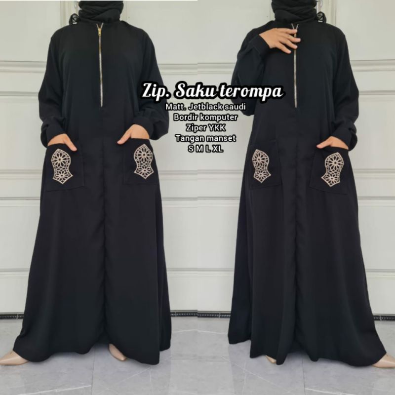 Abaya Zip Saku Terompah