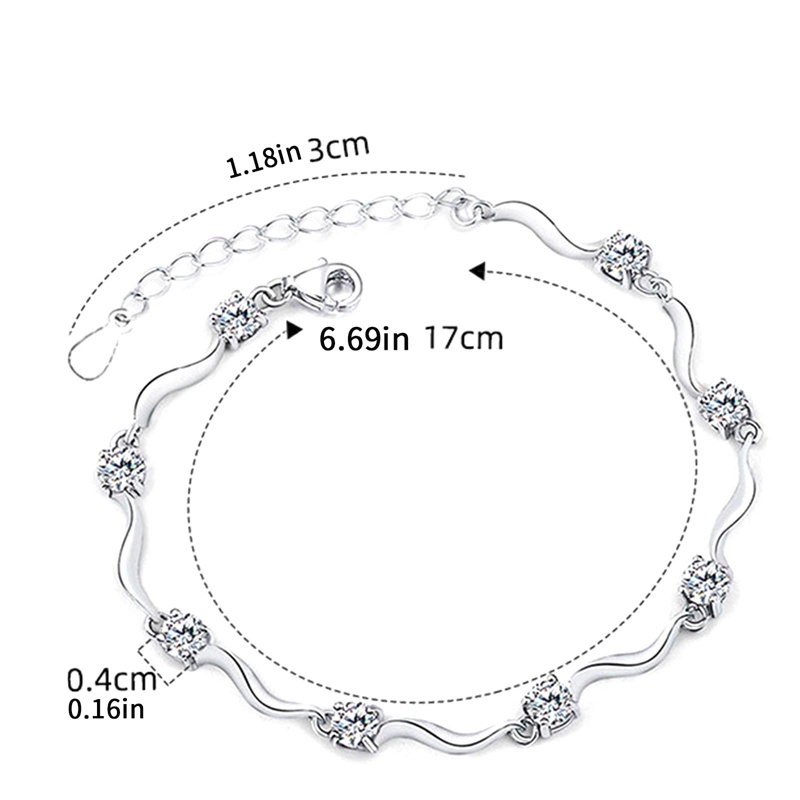 Gelang 925 Sterling Silver Aksen Zirconia Putih Shiny Untuk Wanita