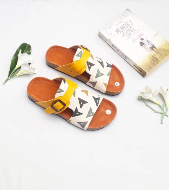 SB - MIRZA SANDAL BIRKEN WANITA KANVAS MOTIF