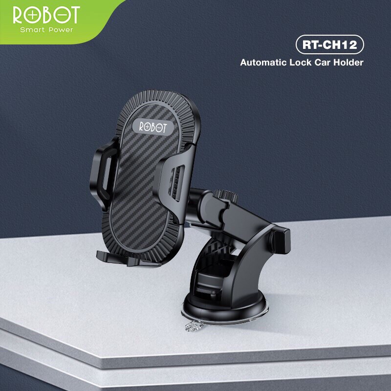 ROBOT RT-CH12 Suction Cup Automatic Lock 360 ° Universal Car Holder Black Original - Garansi 1 Tahun