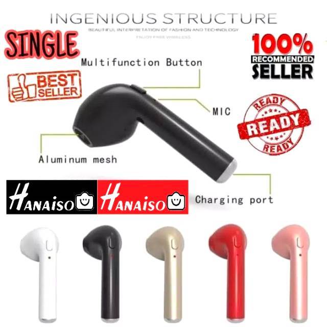 Termurah MEDAN Hanaiso i7 i7s HEADSET Earpods WIRELESS BLUETOOTH 4.1 HBQ I7 TWS TRUE SINGLE Earpod Original