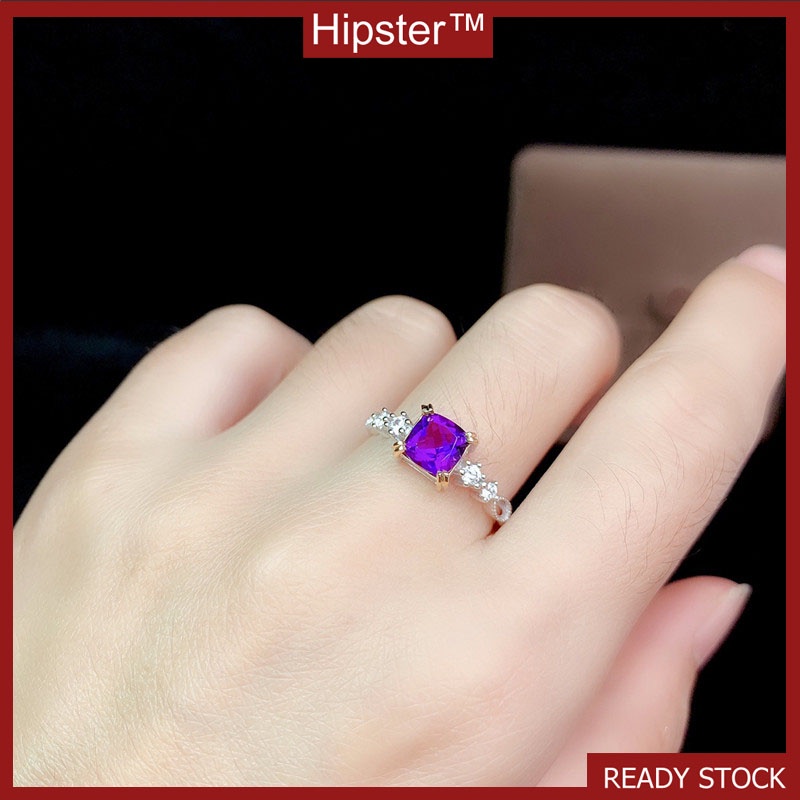 New Creative Two-Color Square Diamond Amethyst Adjustable Ring