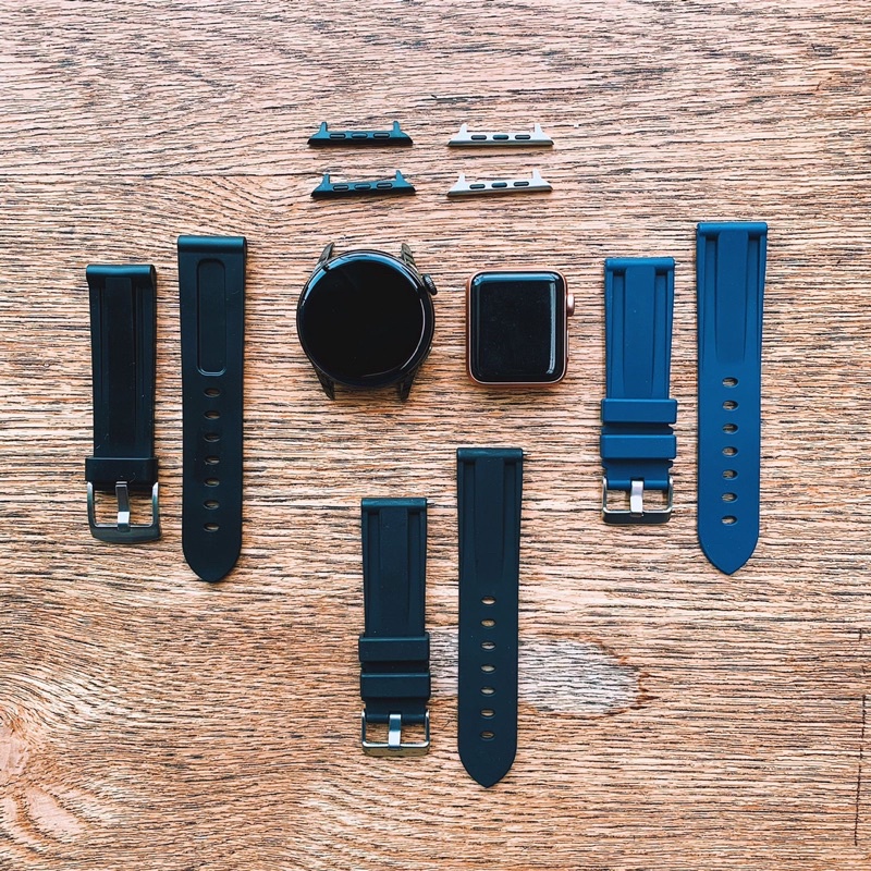 Strap tali jam tangan Universal lug 22mm 24mm rubber pria aksesoris apple watch iwatch series 1 4 6 7 Se 41mm 45mm 44mm samsung galaxy watch 46mm silcone