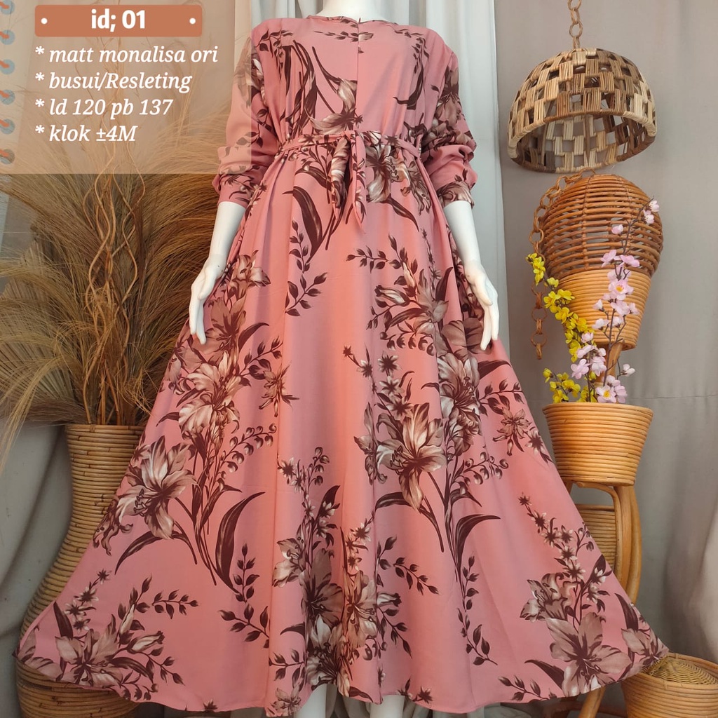 GAMIS MONALISA PREMIUM KLOK SUPER JUMBO MOTIF BUNGA TERBARU/GAMIS MONALISA PREMIUM KLOK SUPER JUMBO