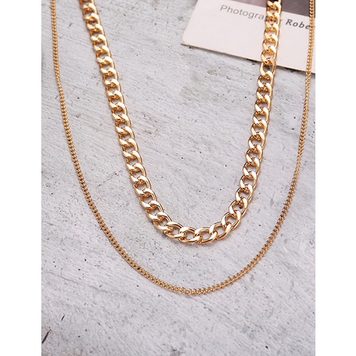 LRC Kalung Fashion Golden Thick Chain Double Necklace V33001