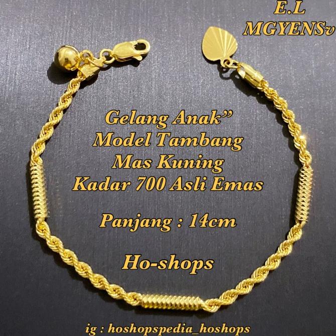 Gelang Anak / Gelang Baby Model Tambang Mas Kuning 700 Asli Emas