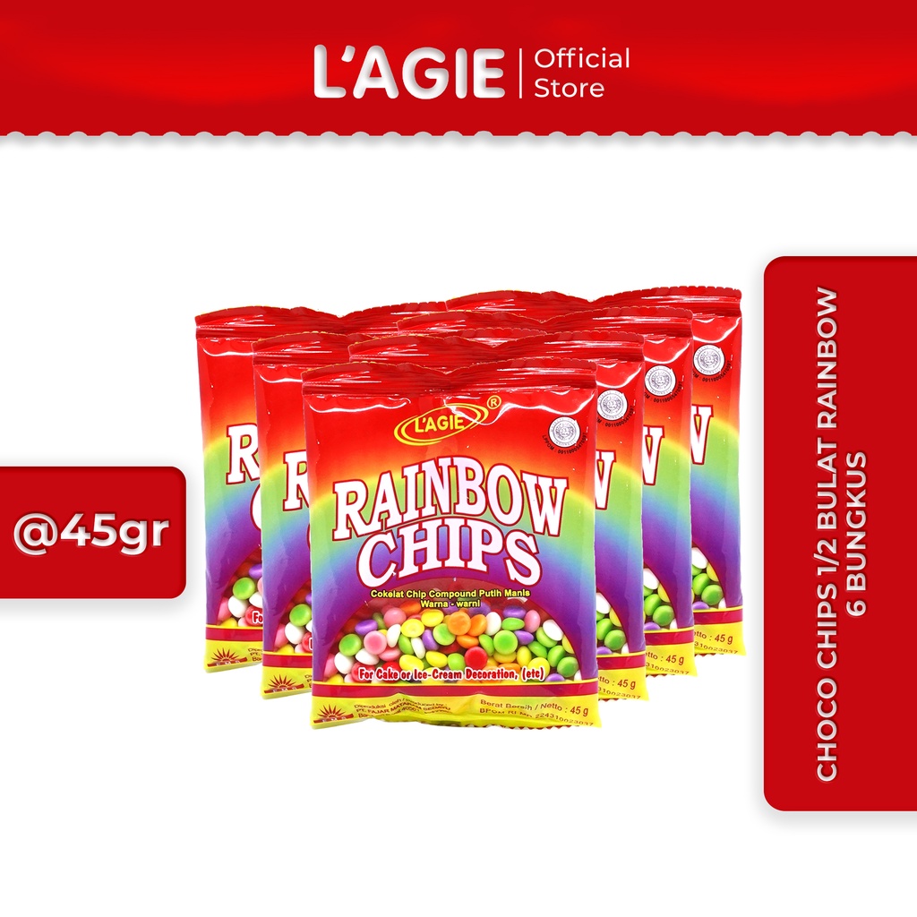 

Lagie Coklat Choco Chips 1/2 Bulat Rainbow 6 Bungkus @45gr