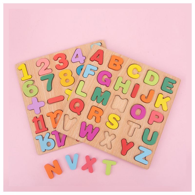 Medium Chunky Puzzle Huruf Besar Puzzle 3d Chunky Angka 20x20cm Mainan Anak Puzzle Timbul Kayu