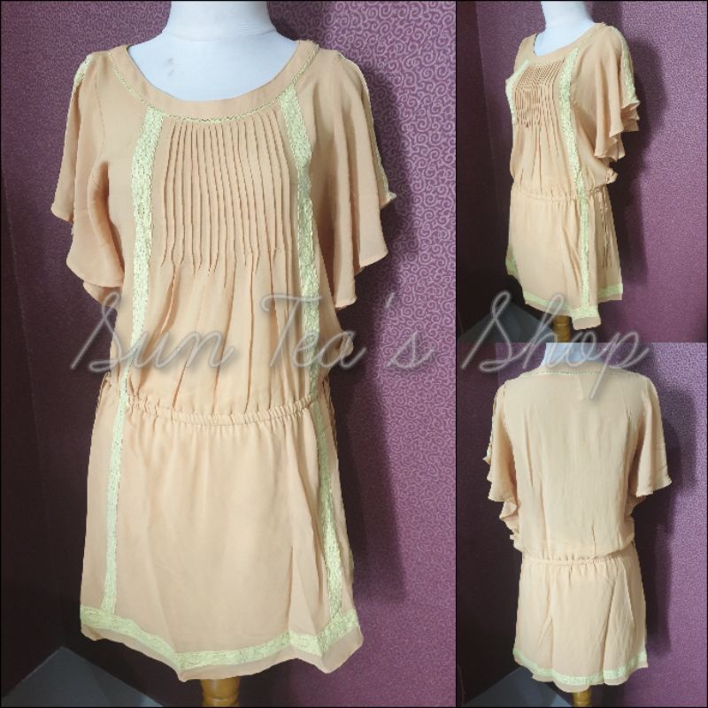 ANN ASHLEE Yellow lace batwing sleeve loose long chiffon dress
