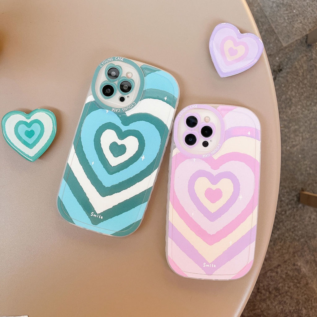 Soft Case Silikon Motif Kartun Hati Untuk IPhone 12 13 11 Pro Max X Xs Max Xr Axzj