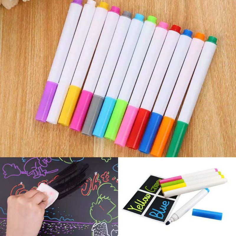 

12pc liquid chalk Chalk Pen / Kapur Spidol Cair Warna Marker Papan Tulis spidol blackboard