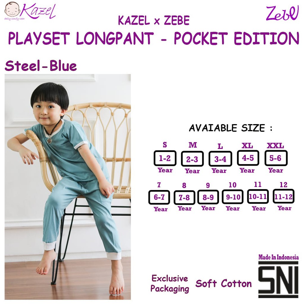 Kazel X Zebe Setelan Piyama Playset Longpants - Pocket Edition BAJU ANAK SML-XXL