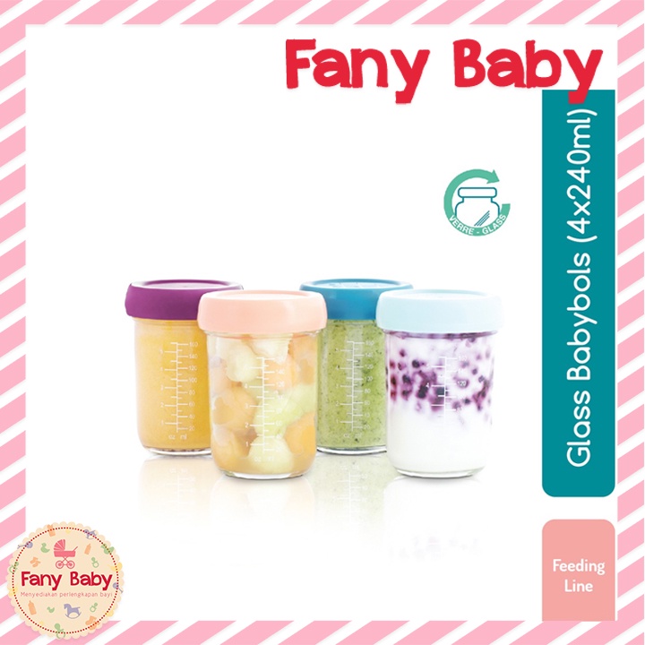 BABYMOOV - Glass Babybols (4x240ml) / Food Container / Tempat Penyimpanan Makanan