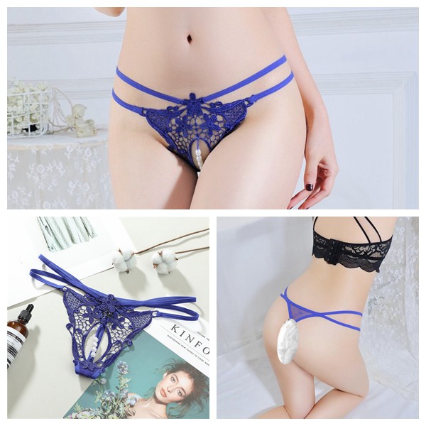 (COD) G String Wanita transparan Lace Bordir Thong mutiara Seksi Celana Dalam C227-1