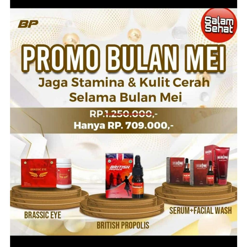 Paket Glowing Suplemen Kesehatan Mata dan Skincare Serum Facial Wash Halal British Propolis Brassic 