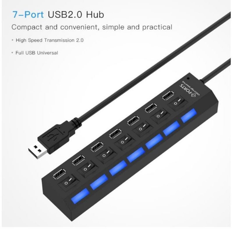 USB Hub 7 Port 2.0 High Speed Usb Cabang Saklar On-Off