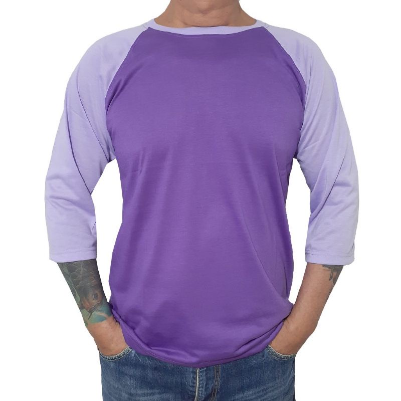 kaos raglan pria wanita 3/4 - ungu tua tangan ungu muda