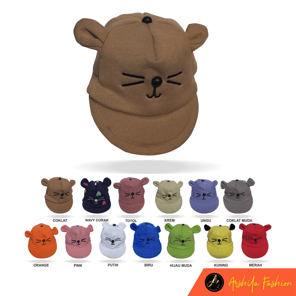 Topi Bayi Karakter Kucing / Topi Kucing Bayi /  Arshila_fashion-Coklat