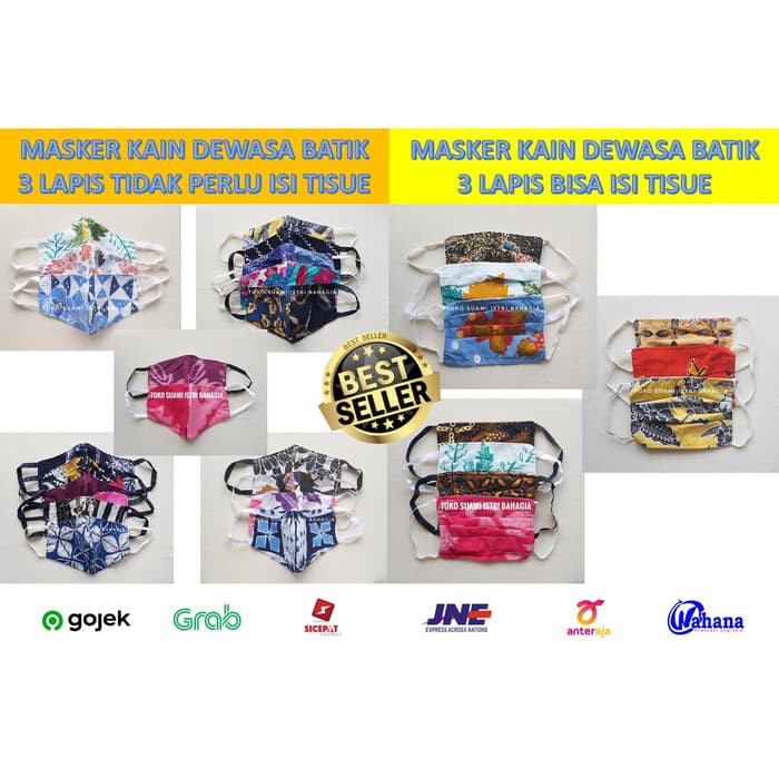 Masker Kain 3 Lapis Dewasa Non Medis Batik Bukan Sensi Bisa Di Cuci