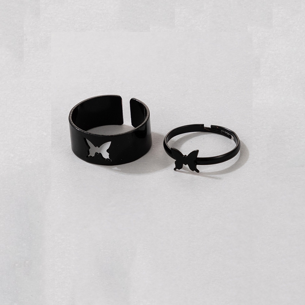 2pcs / Set Cincin Model Terbuka Desain Kupu-Kupu / Bintang / Bulan / Hati Gaya Vintage / Gothic / Punk Untuk Wanita