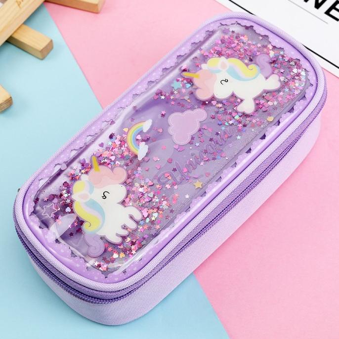 

Kotak Pensil Glitter / Liquid Beads Pencil Case Flamingo Unicorn - Unicorn-Purple