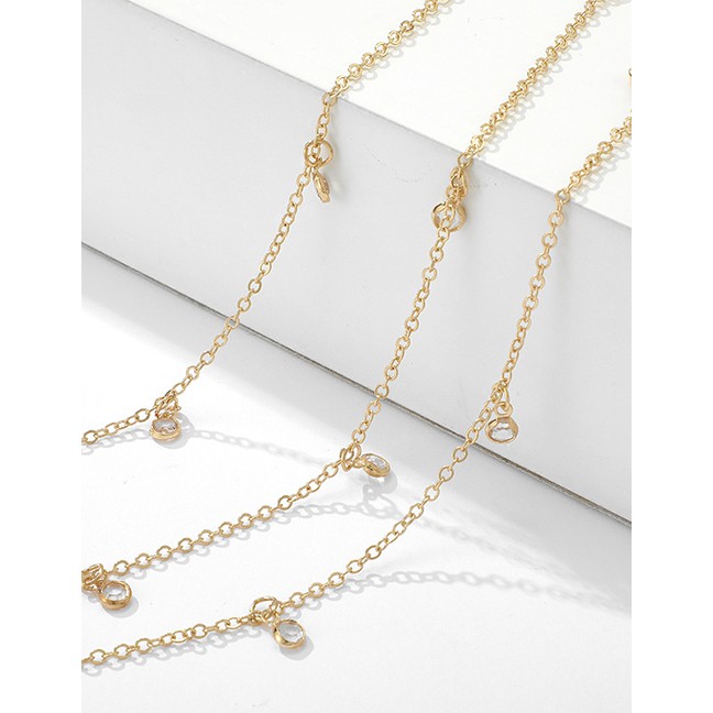 LRC Kalung Fashion Rose Gold Diamond Multi-layer Tassel K51442