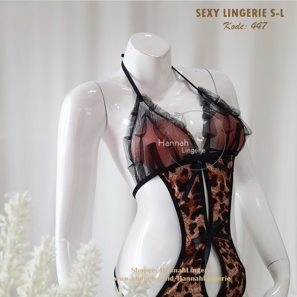 S M L XL Lingerie OnePiece Leopard Macan Baju Tidur Murah Halus High Quality Hannah Lingerie Seksi Transparan Hot 447 448