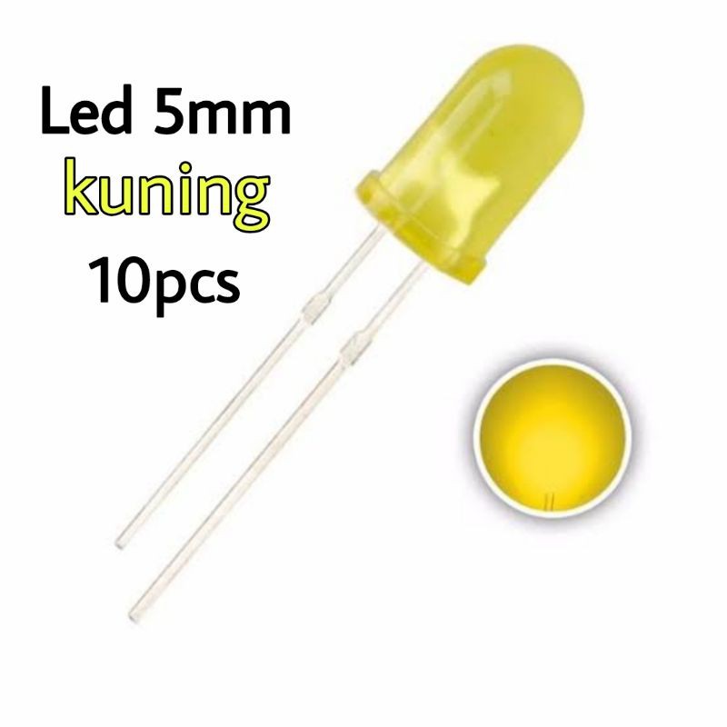 10pcs Led 5mm warna kuning diffused