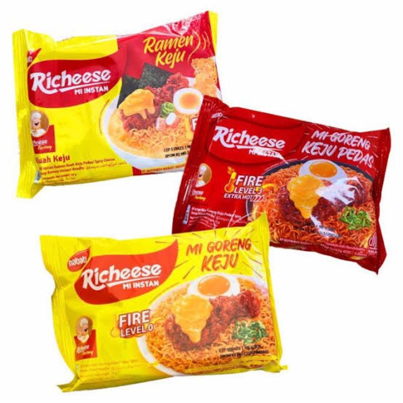 

Mie Richeese Ramen Keju Level 0 /Mi Richeese Mi Goreng Keju Pedas Level 3