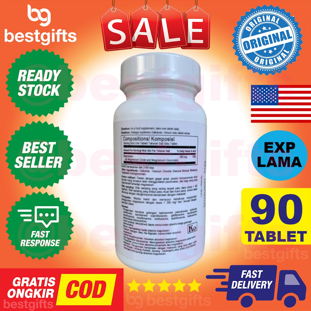 GNC MAGNESIUM 250 MG VITAMIN ASAM BASA TUBUH TULANG OSTEOPOROSIS DEPRESI KELELAHAN OTOT 90 TABLET