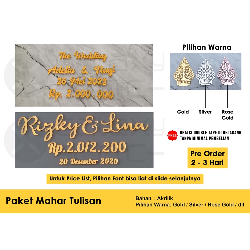 Custom Paket Tulisan Mahar - Akrilik