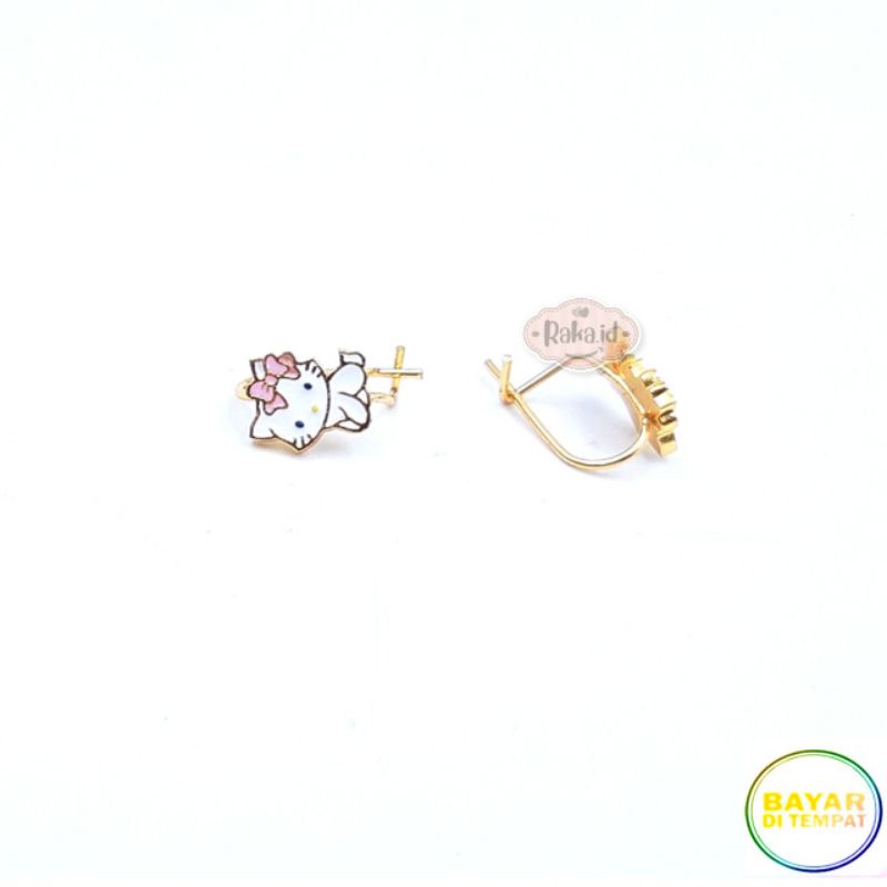 Anting Clip / Klip Kitty Pita Pink Cat Mas Gold Perhiasan Aksesoris Wanita 733