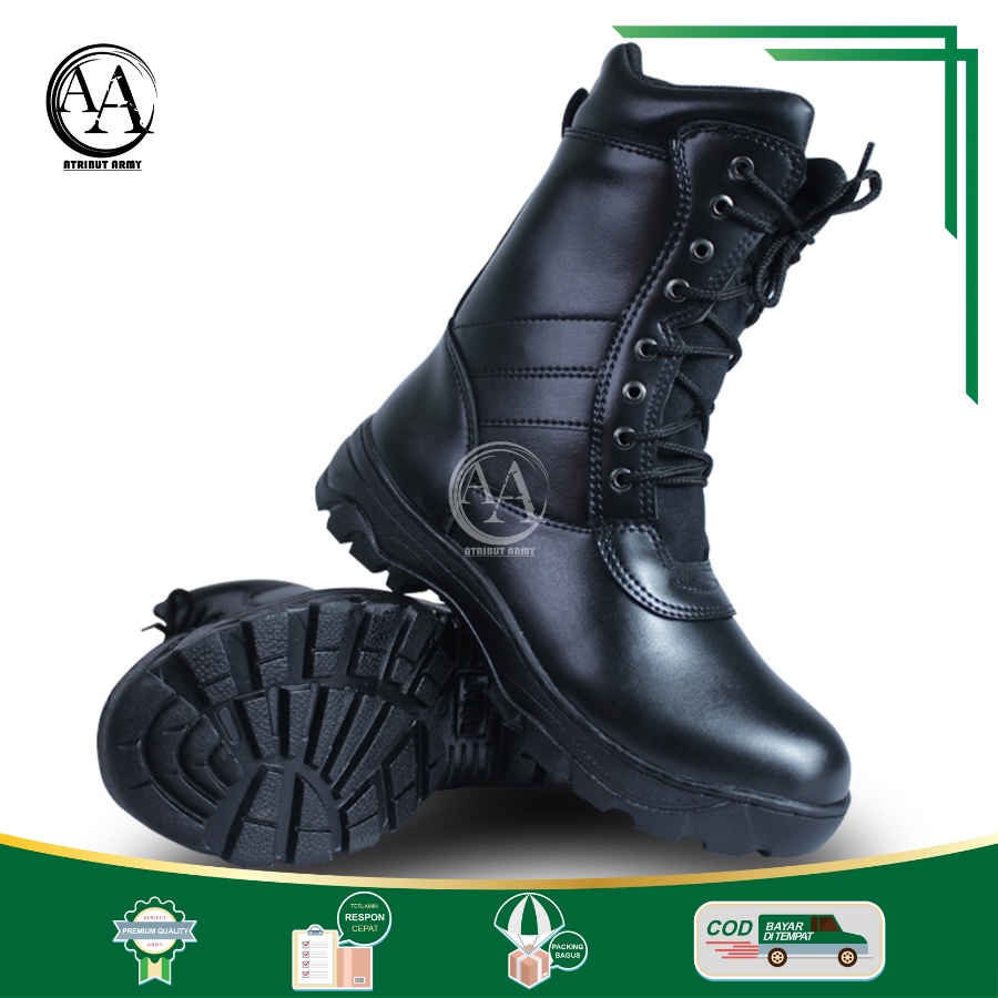 Sepatu PDL TNI AD Satpam Security Banser Polri Polisi Sol Karet ORIGINAL Sepatu Dinas Kerja Hitam Lapangan Pria - LB01