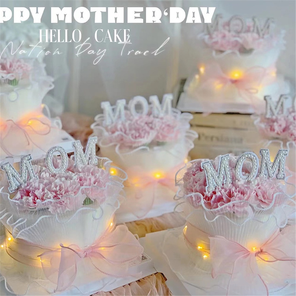 Dekorasi Kue DIY Bentuk Buket Mutiara Tulisan Happy Mother 's Day