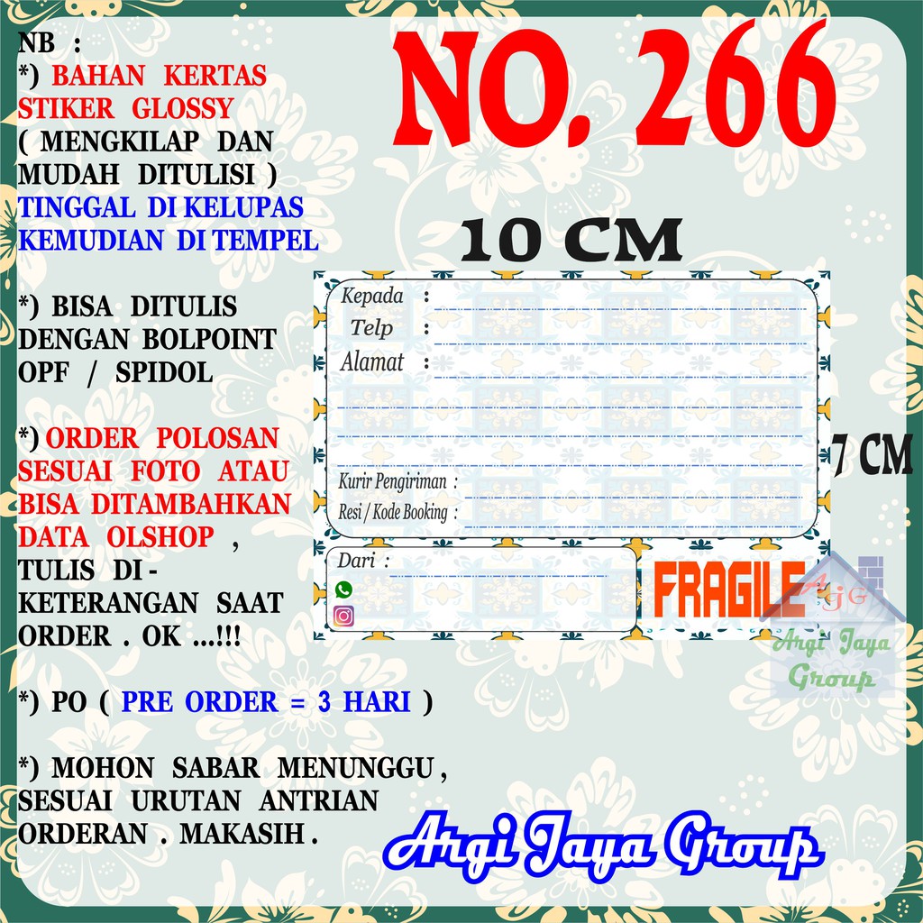 

Stiker Pengiriman - Sticker Alamat Olshop Murah Nomer 266 - 10x7 cm - Glossy