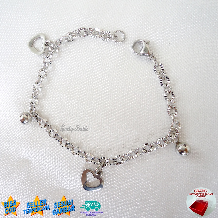 Lovelybutik - Gelang Anak Perempuan Titanium Asli Anti Karat - Gelang Tangan Anak Cewek Lucu Lov3 Bonus Kotak Perhiasan