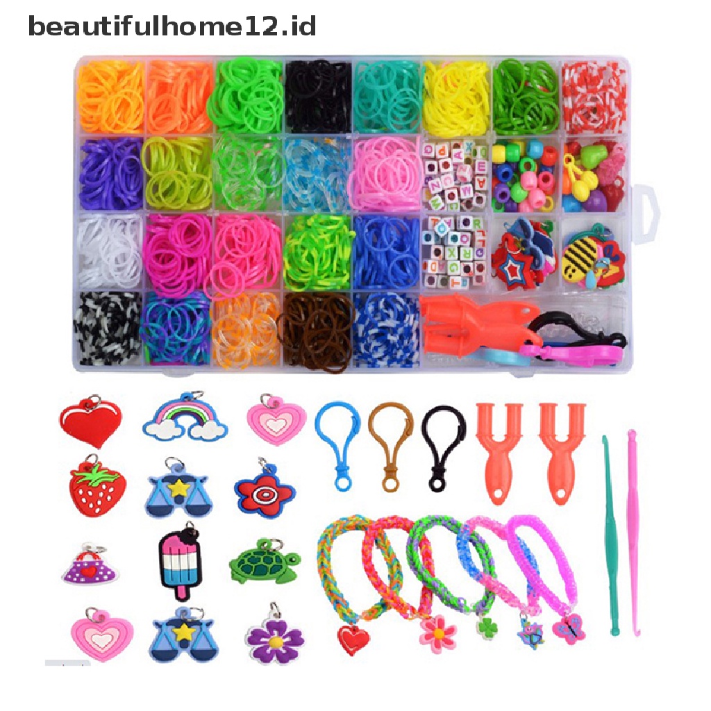 【beautifulhome12.id】 Elastic Rubber Bands DIY Tool Set Weave Machine rubber Bracelet Handicraft .